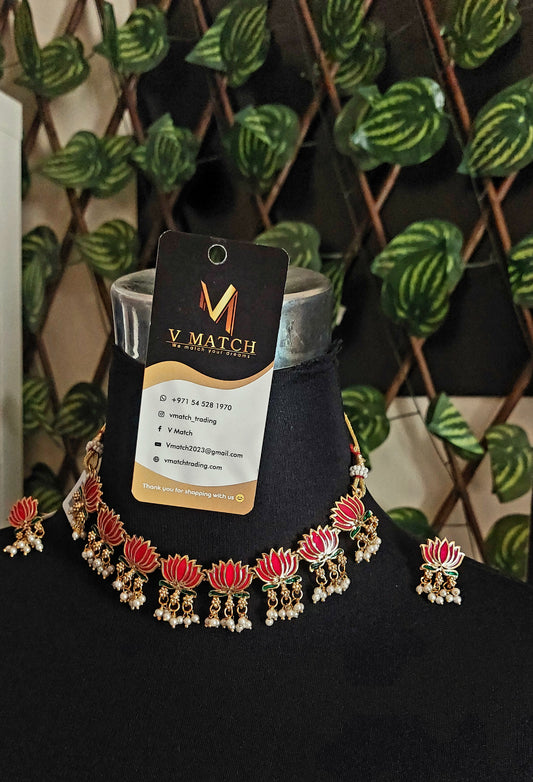 AC4SET Bloom with elegance stunning lotus Necklace set is perfect to complete your festive or ethnic look
