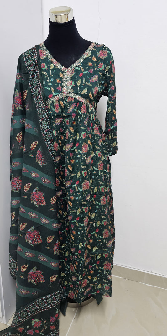 06MY25. 3 piece Set Chinon Silk Aliya Top with Pant and Dupatta