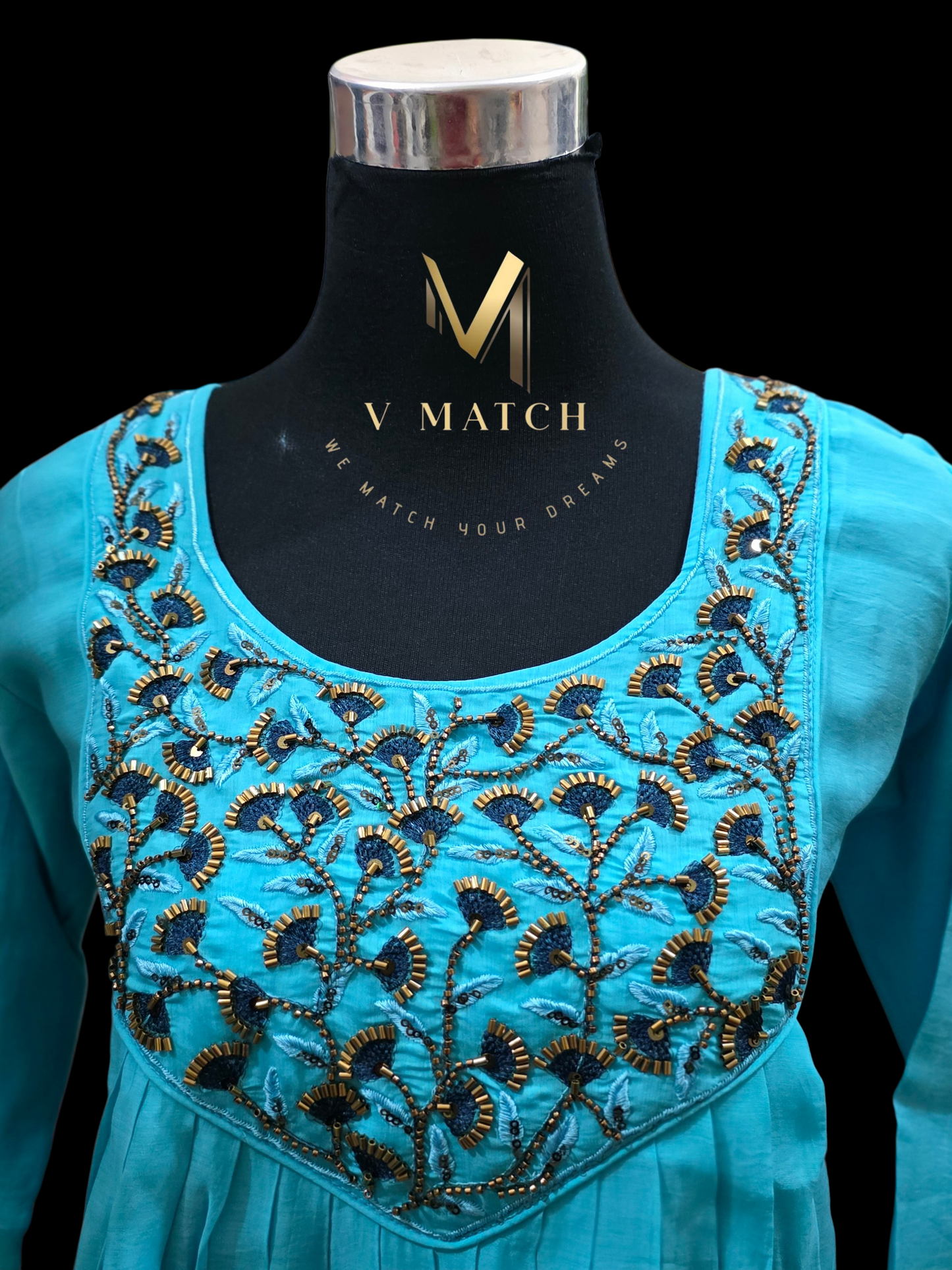 25226.Mul-Chanderi A-Line Pleated Top with Handworked Beads