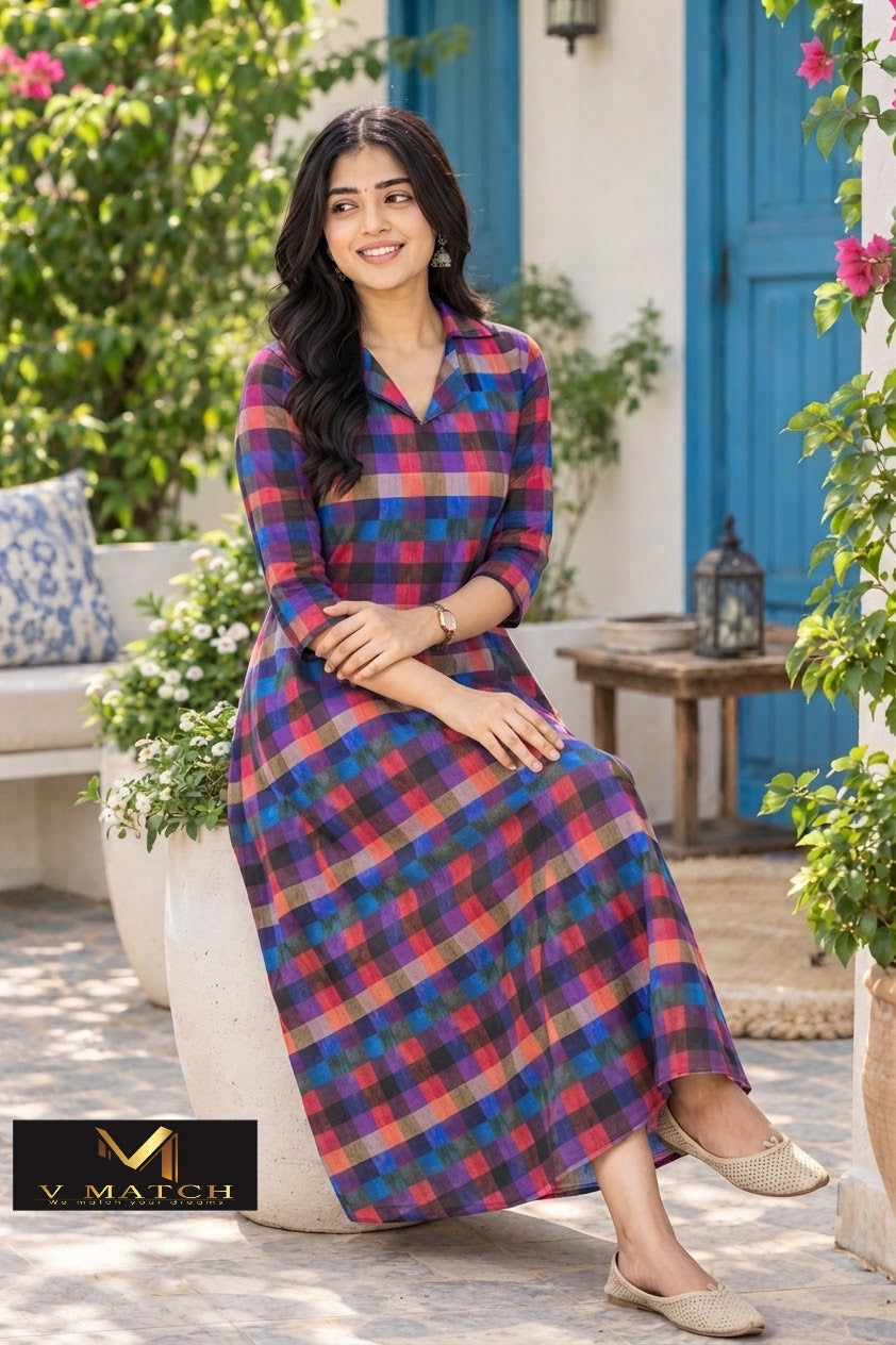 75226. Madras Checks Cotton A-Line Top