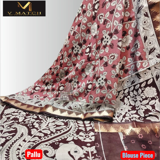 75426. Pen Kalamkari Mangalagiri Silk Saree