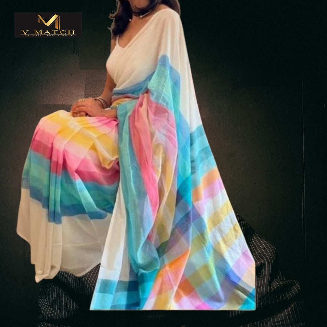 71726 Mulcotton Rainbow Check Saree.