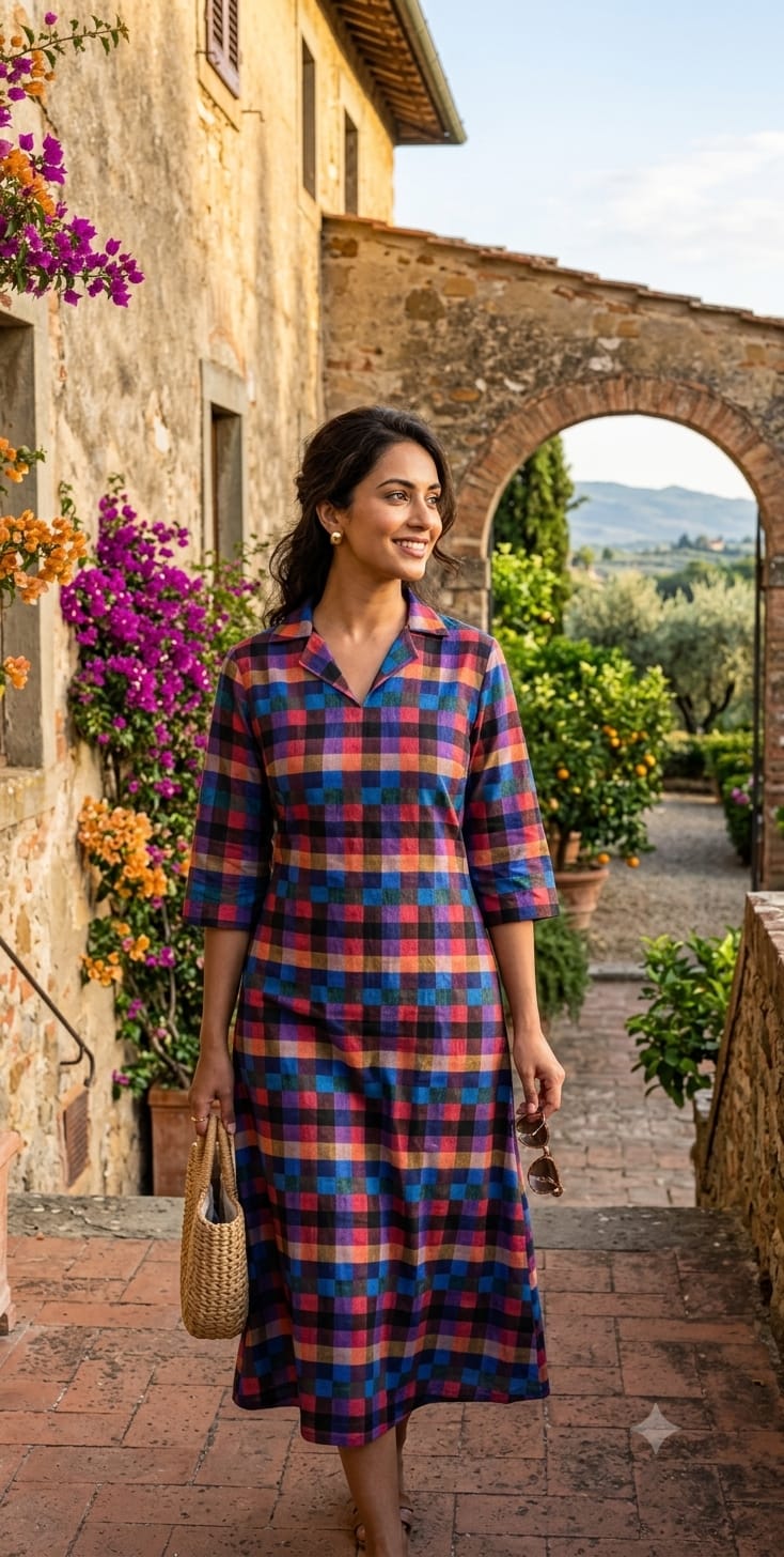 75226. Madras Checks Cotton A-Line Top