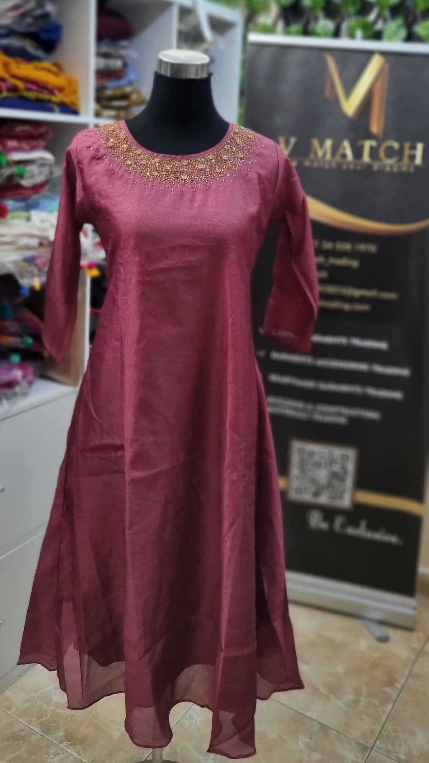 29AUG25.Tissue Silk A-line  top with Heavy Beads work on the Neckline