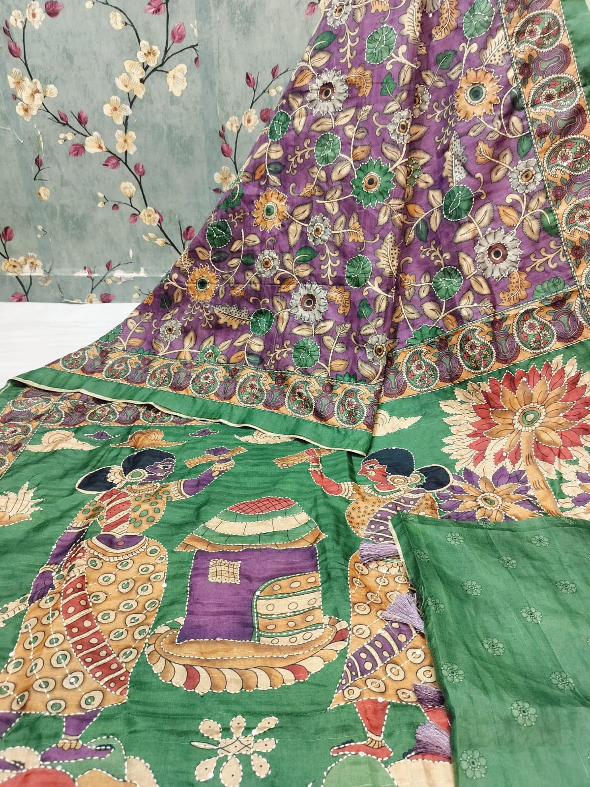 21AUG25.Beautiful HAND KATHA WEAVING Manikpuri kalamkari silk attached BP