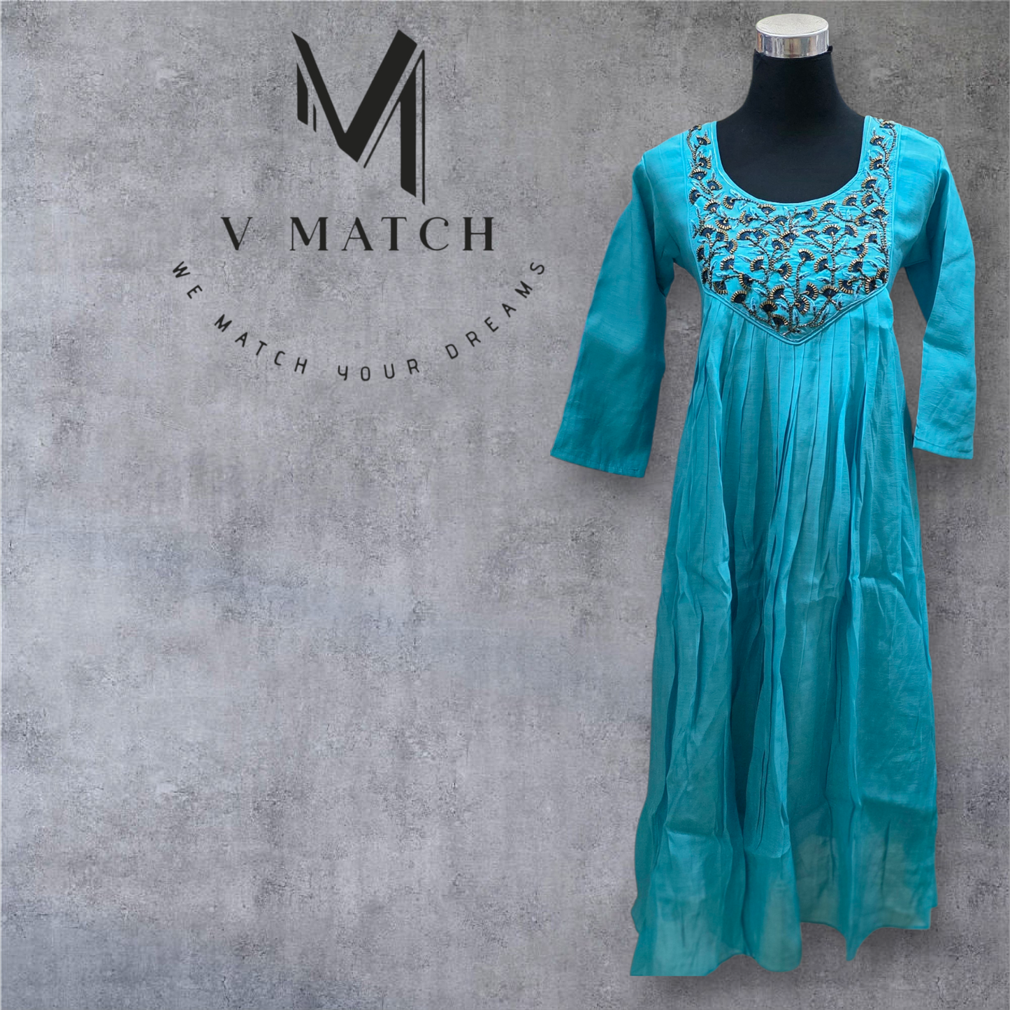 25226.Mul-Chanderi A-Line Pleated Top with Handworked Beads