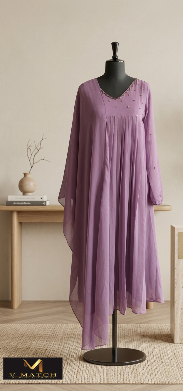02426. Georgette Pleated A Line Kurti.