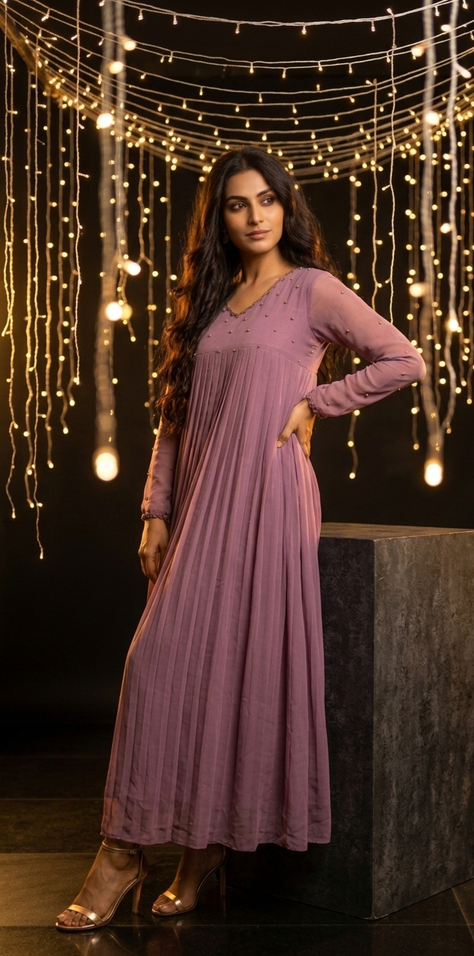 02426. Georgette Pleated A Line Kurti.
