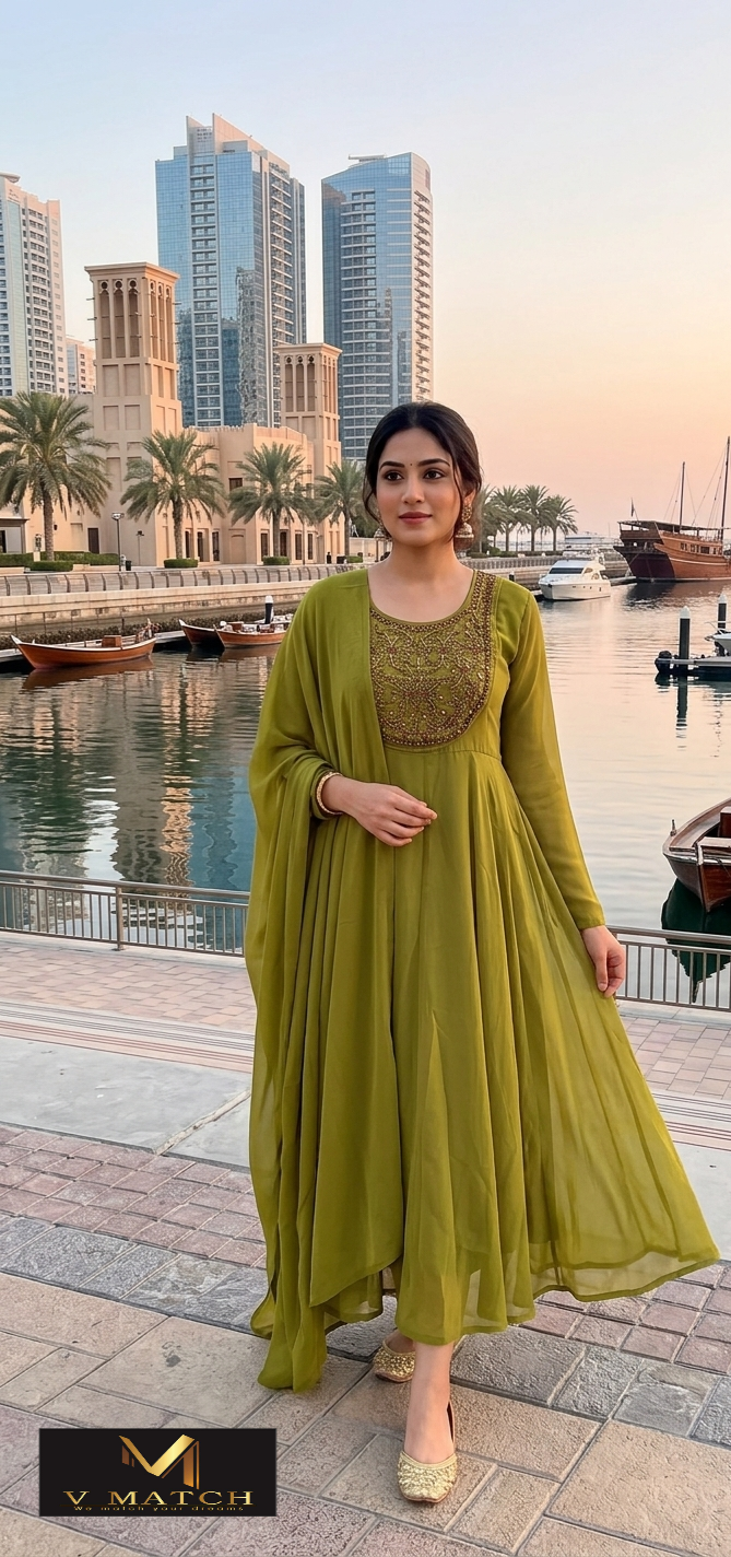 50526. Georgette A-line PanelCut Top with Dupatta