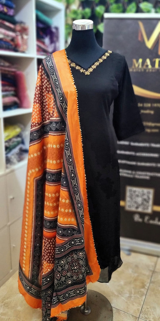 16MY25. Georgette A Line Top with Pakistani Dupatta