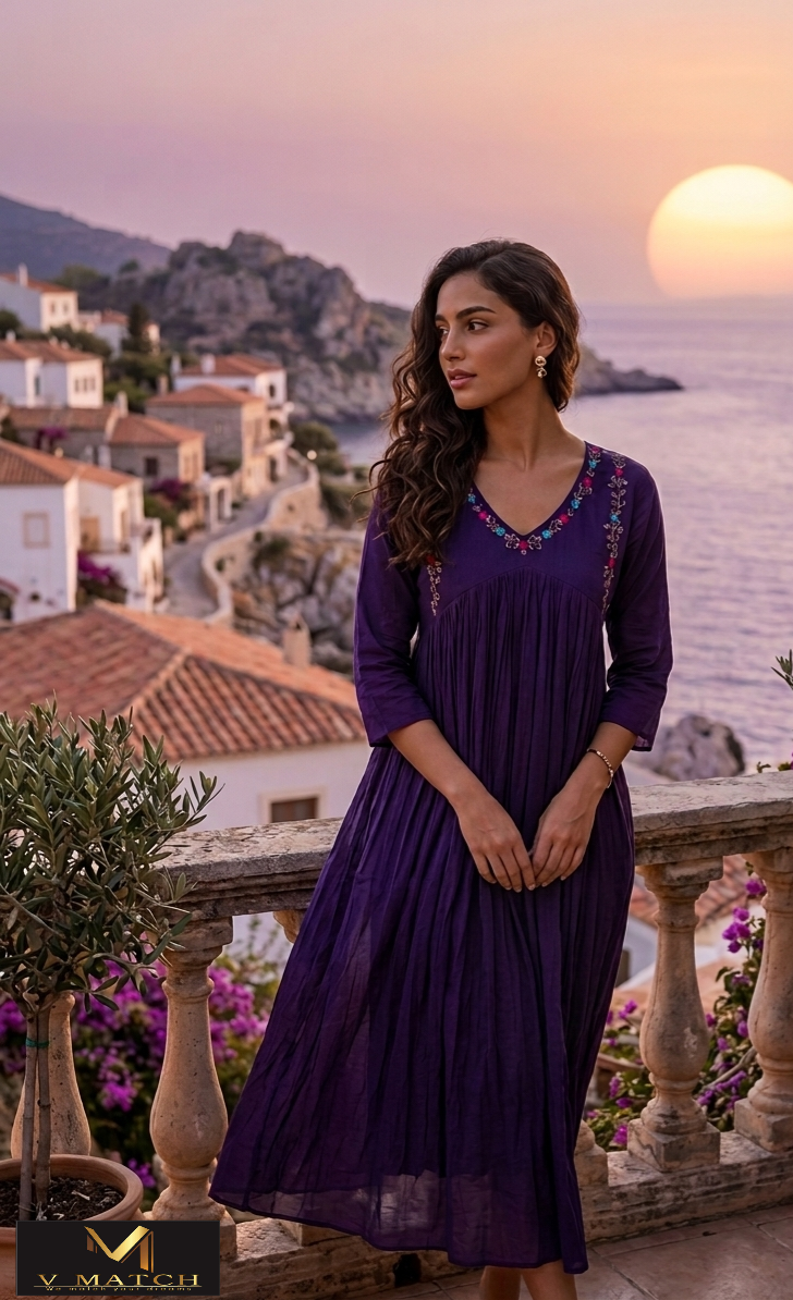 73326 Mul-Chanderi A-line Pleated Top.