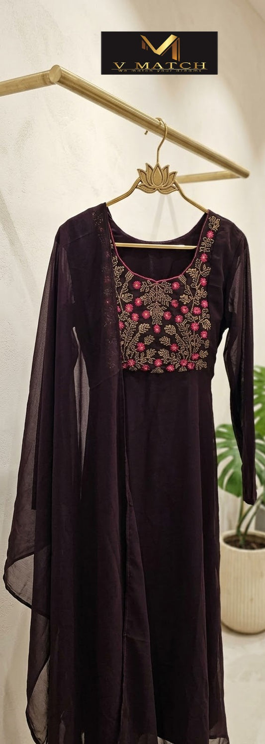 10261. Georgette A-line PartyWear Top with Dupatta