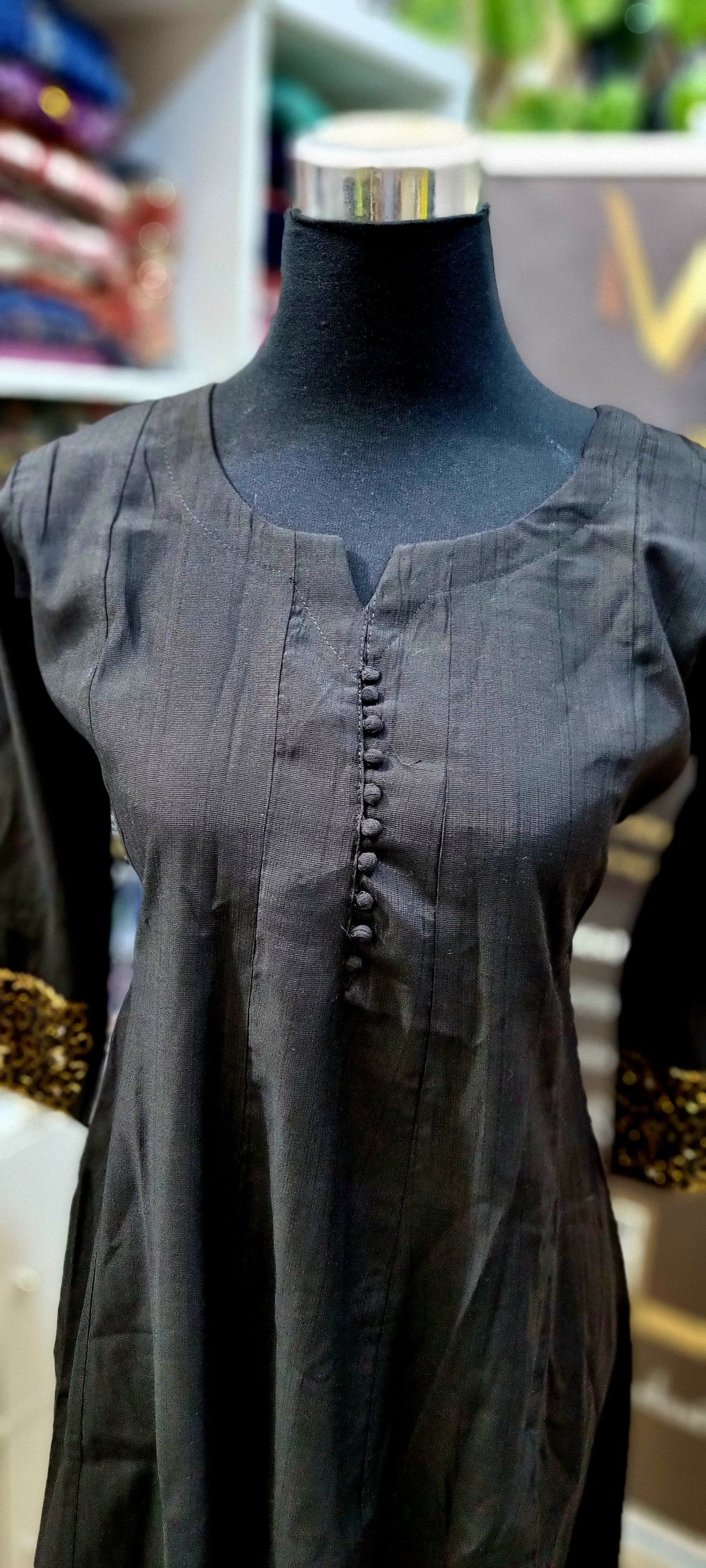 19MY25.Vartican Silk Panel Cut Aline Top with Heavy Handwork on the Sleeves.