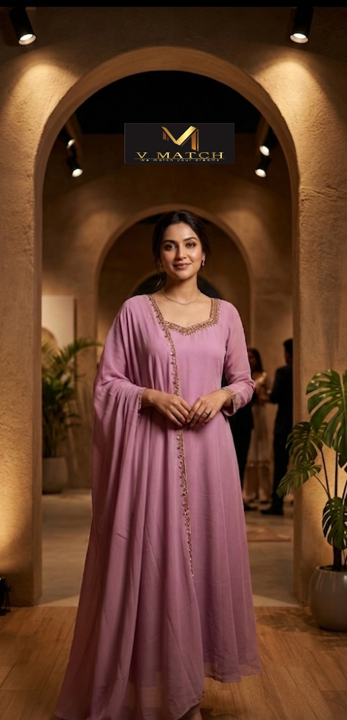 05426. Georgette A-line PartyWear Top with Dupatta