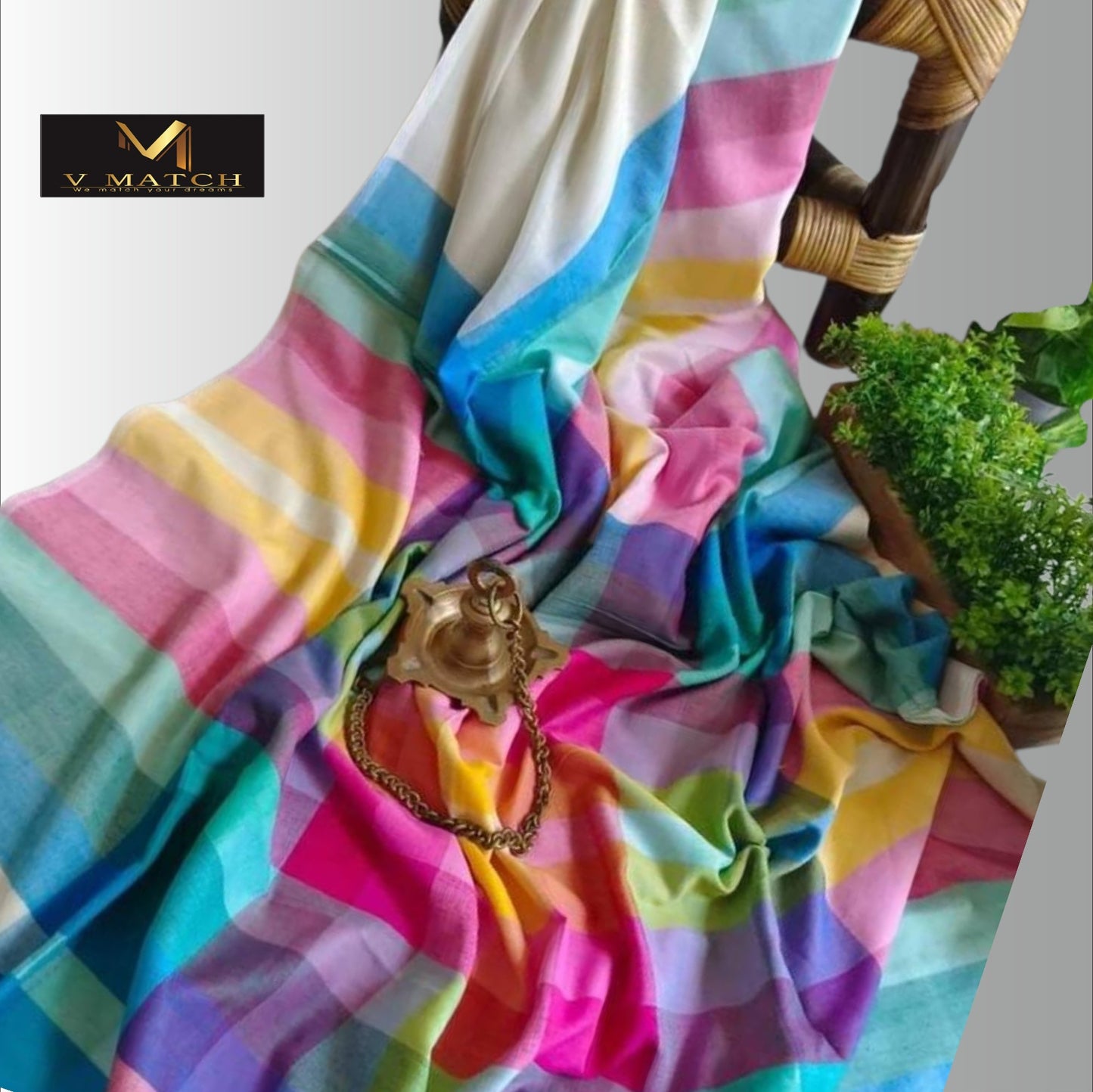 71726 Mulcotton Rainbow Check Saree.