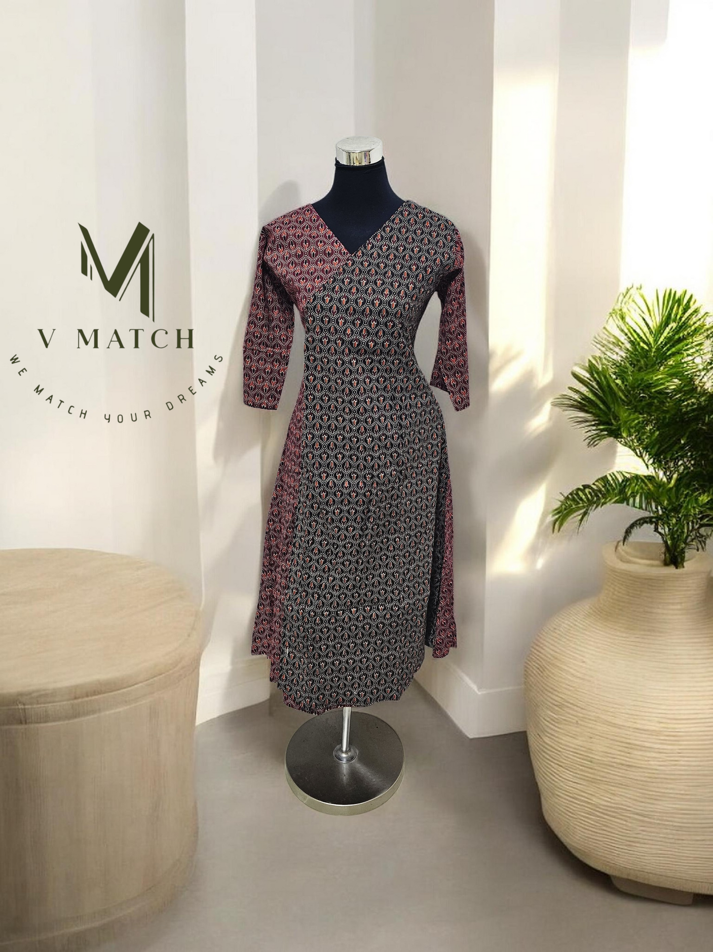 11226. Ajrakh Cotton A line Top.