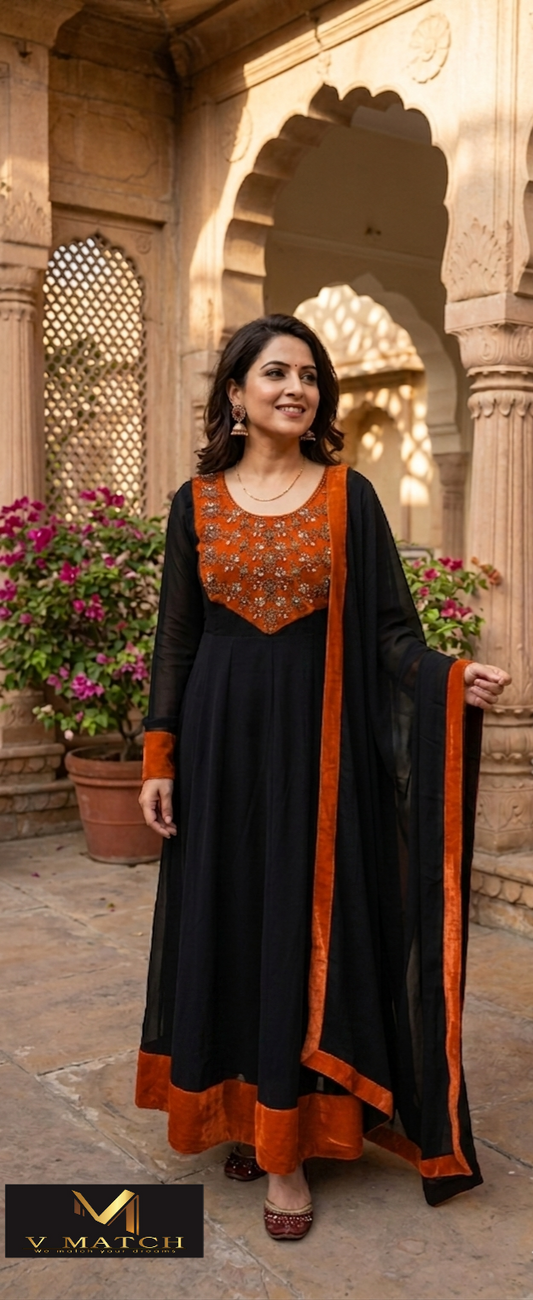 50126. Georgette PanelCut Top and Dupatta