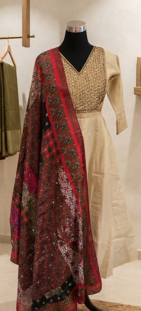 7826. Tissue Frock with Pakistani Dupatta.