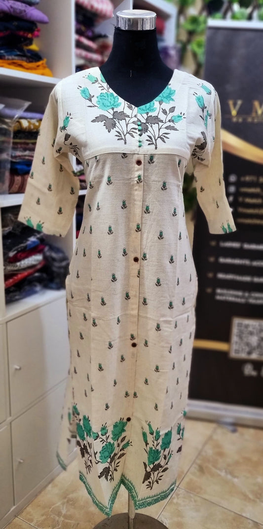 23MY25. Printed Khadi Cotton Slitted Top
