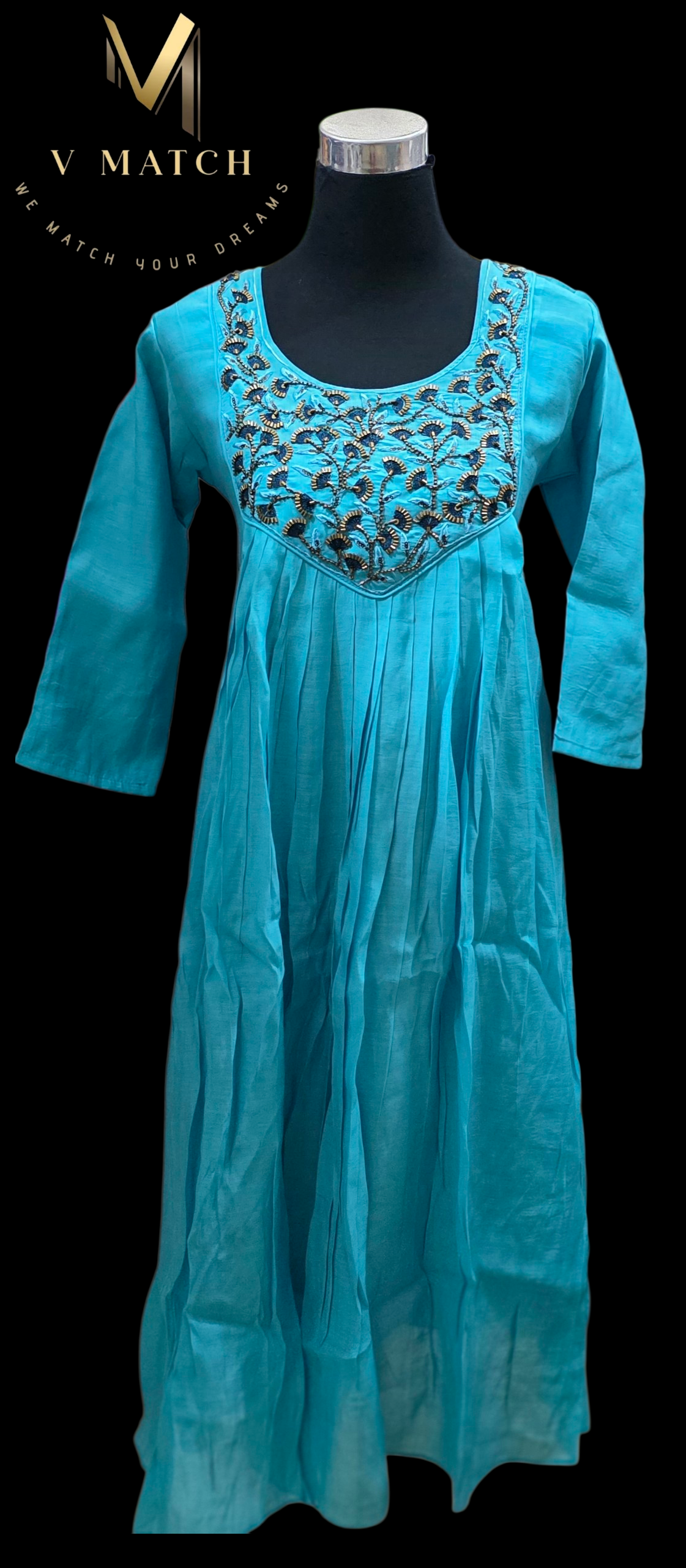 25226.Mul-Chanderi A-Line Pleated Top with Handworked Beads