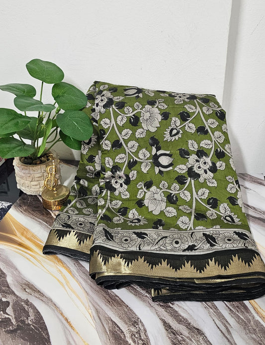52AUG25.Pen Kalamkari Mangalagiri Silk Saree