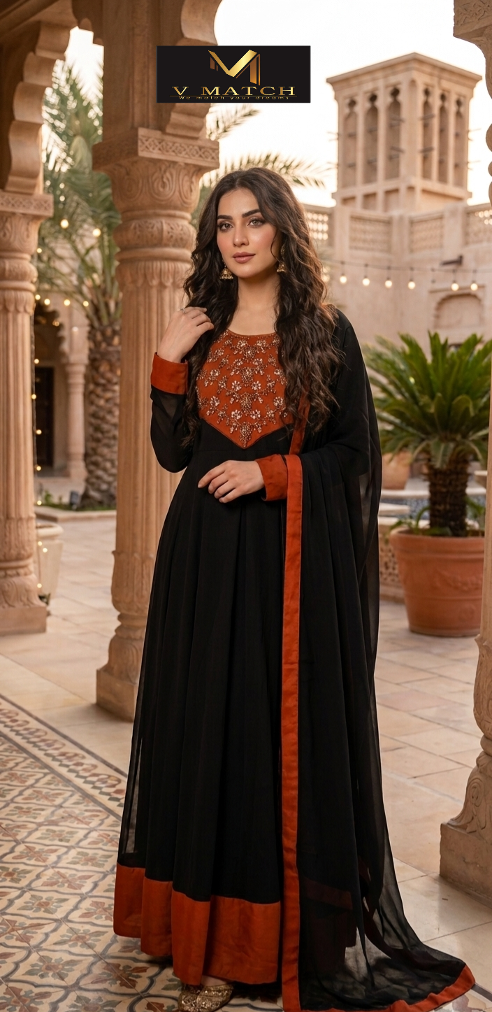50126. Georgette PanelCut Top and Dupatta