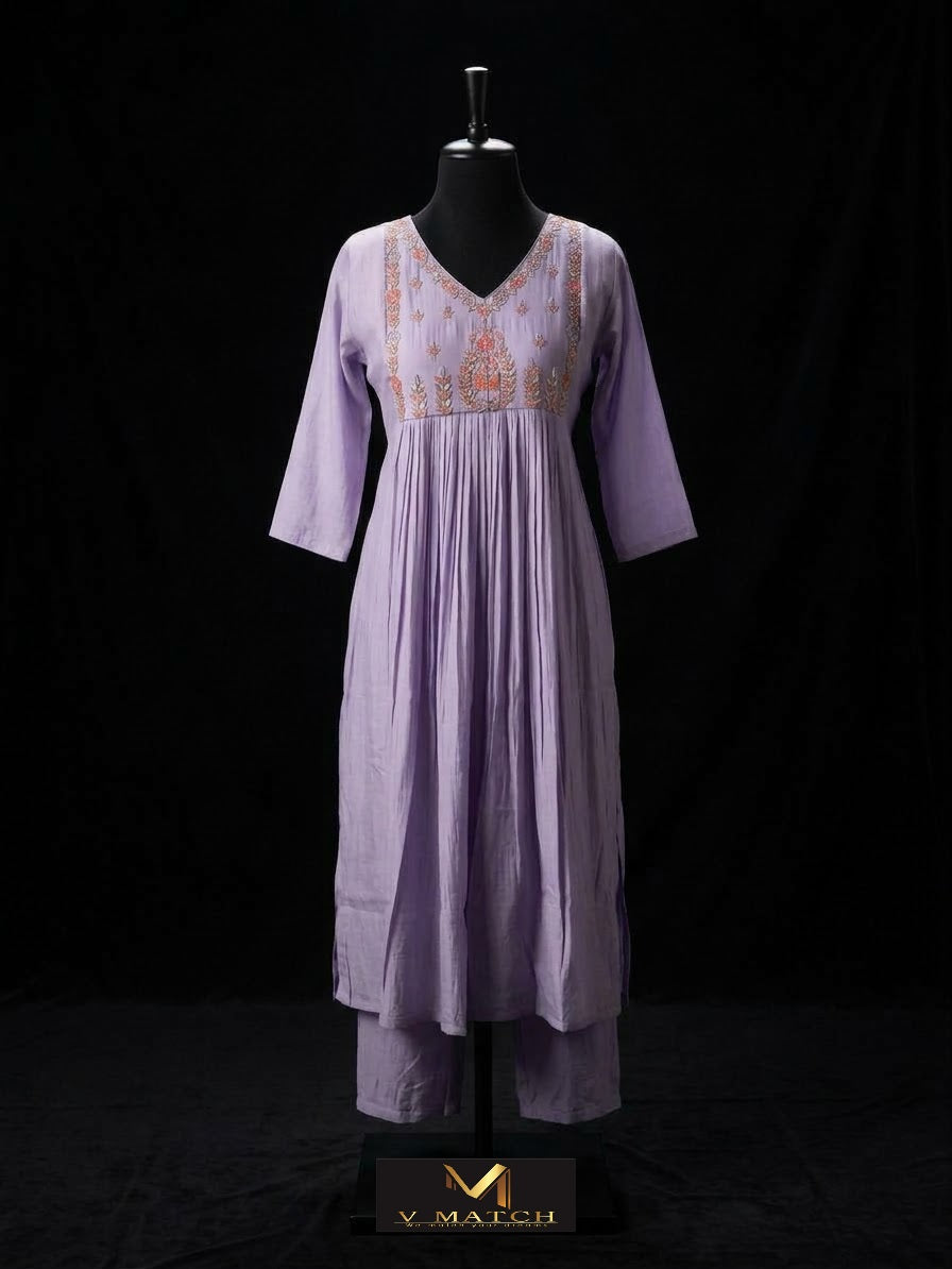 10269. Mul-Chanderi Pleated A-Line Co ord Set .