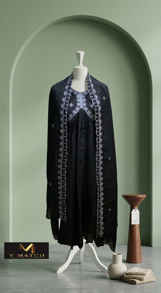 51126.Vichitra Silk A-Line Aliya 3-Piece Set