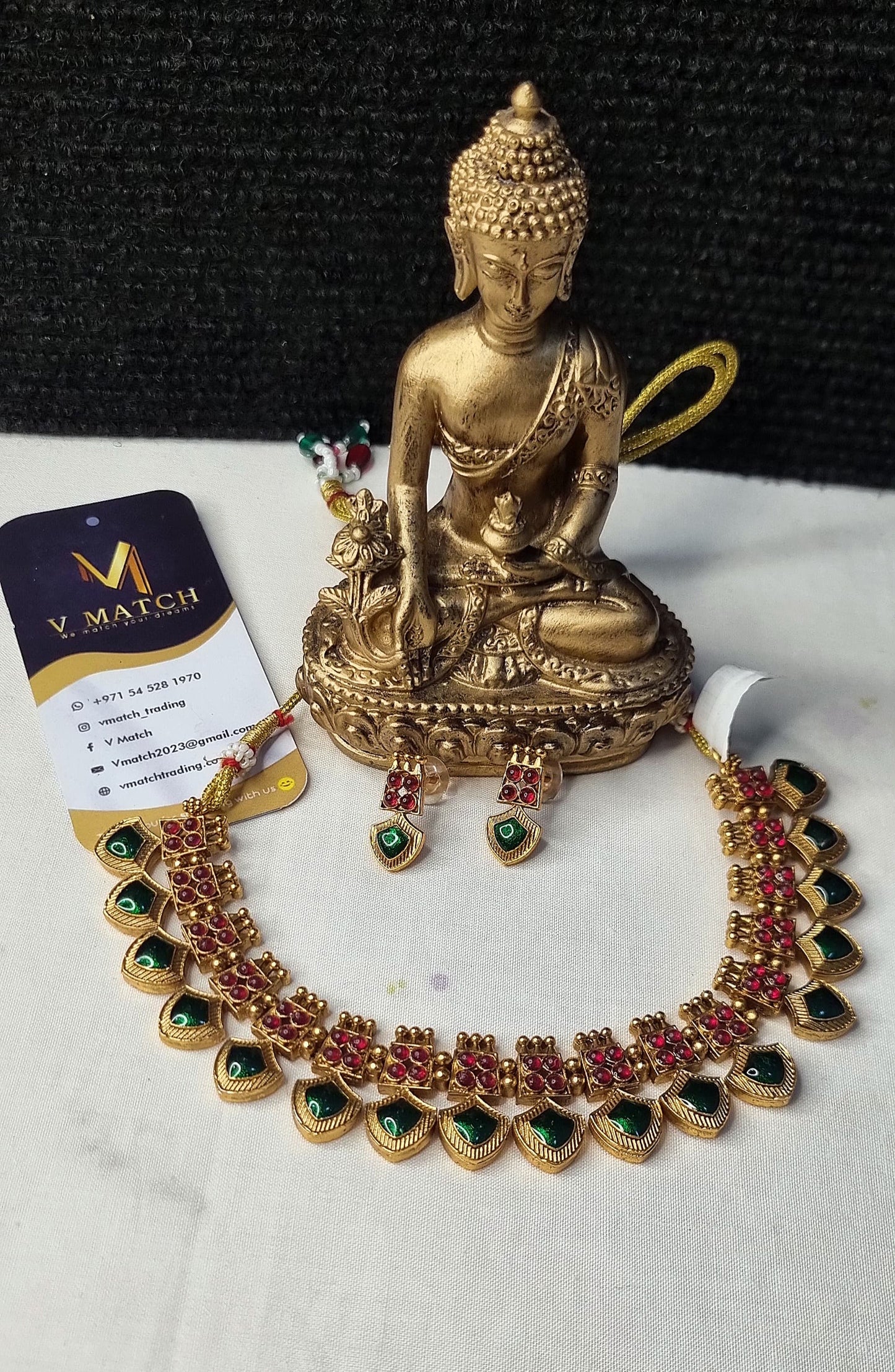 AC24SET. Gold Plated Pallakka Necklace Set with Ruby Stones