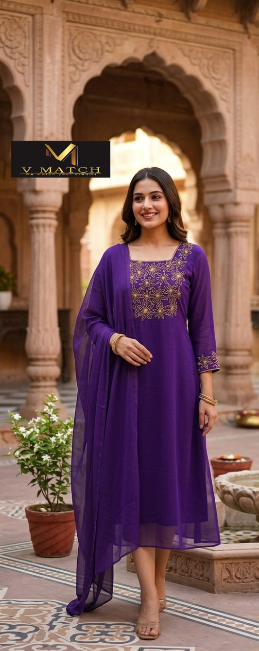 04426. Georgette Party wear Aline Top with Dupatta.