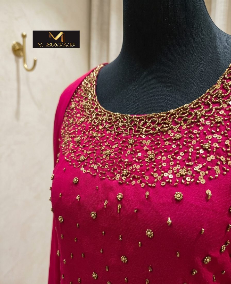 01426. Georgette A-line PartyWear Top with Dupatta
