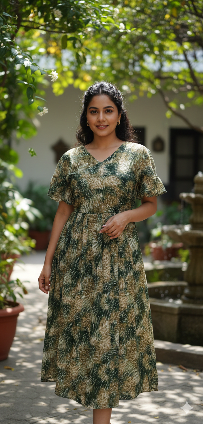 OS85. Rayon Butterfly Sleeves Frock.