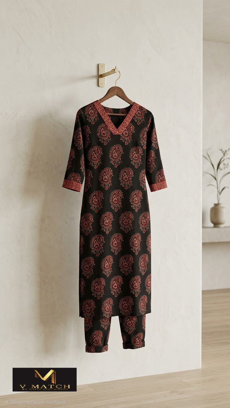 10266. Cotton Ajrakh Slitted Co ord Set.