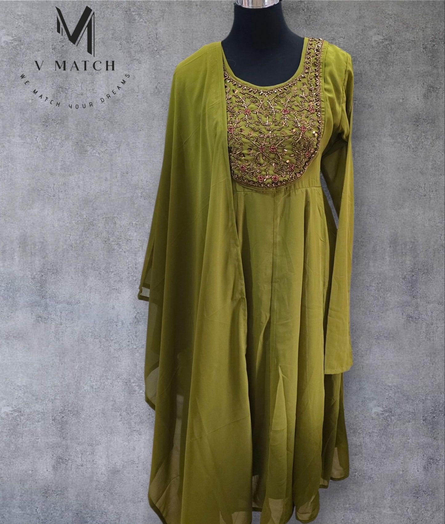 50526. Georgette A-line PanelCut Top with Dupatta