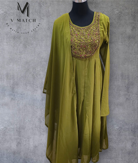50526. Georgette A-line PanelCut Top with Dupatta