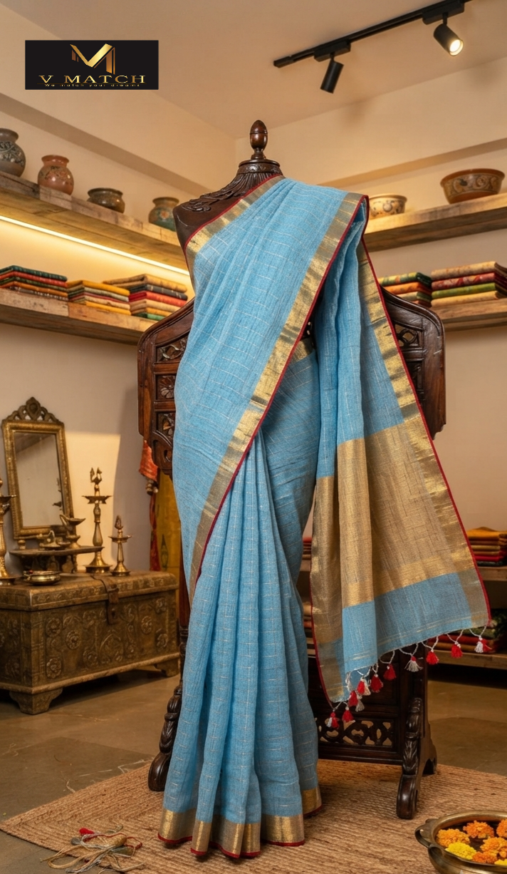 OS100. Linen Check Saree